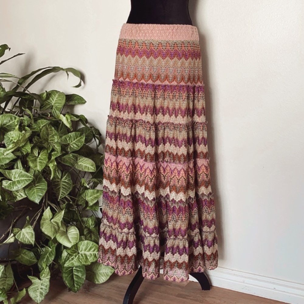 Lapis crochet multi color print Long Skirt